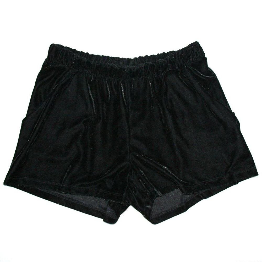 Fuzzy VELOUR Black Shorts w pockets Womens M Stretch Waist Summer Fun Sexy Cute